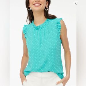 NWT J.Crew Sleeveless Ruffleneck Top in Clip Dot Turquoise Size S